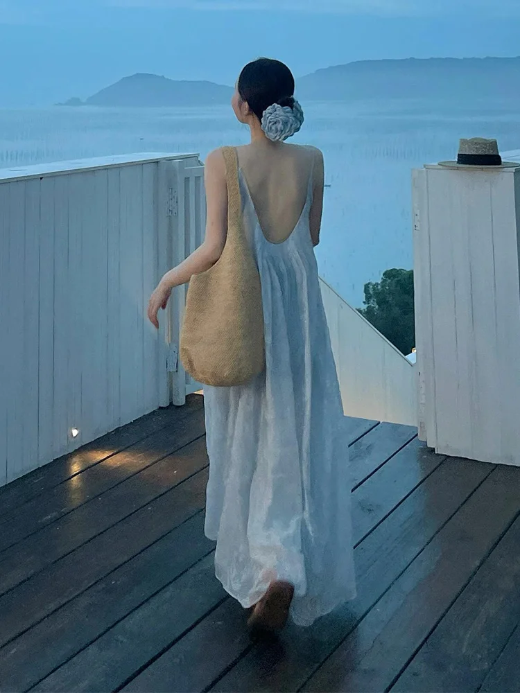 Sanya Bal Strap Dr Feminino Verão Ele Solto Praia Vaion Praia Saia Longa Casual Sle Saia A-Line Poliéster F...