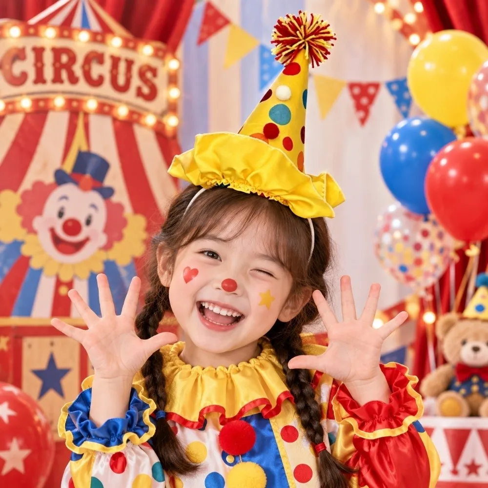 Party Headwear Ball Halloween Joker Headband Ruffle Classic Clown Headwear Dot Grid Colorful Joker Hats Hair Hoop Parties