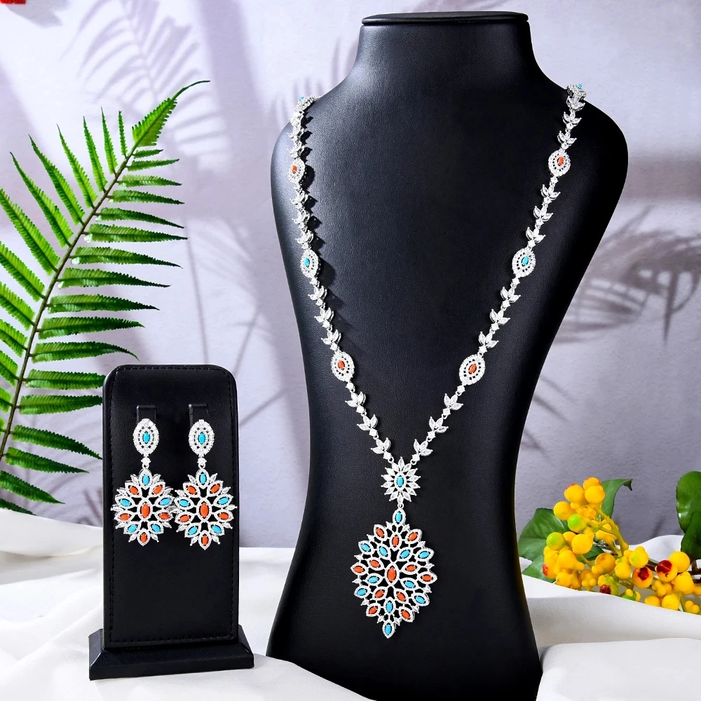 

Jimbora Original Luxury Turquoise Necklace Earrings Jewelry Sets For Women Bridal Wedding Russia Dubai Bridal Party Gift