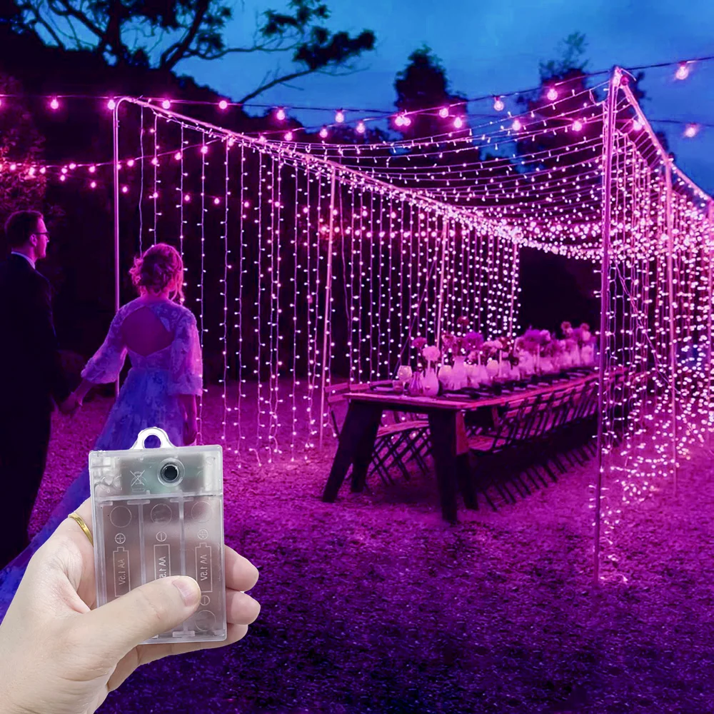 LED Curtain String Light Outdoor Decor 2026 Ramadan Decoration for Home Fairy Battery Power Eid Mubarak Wedding Valentine's Day