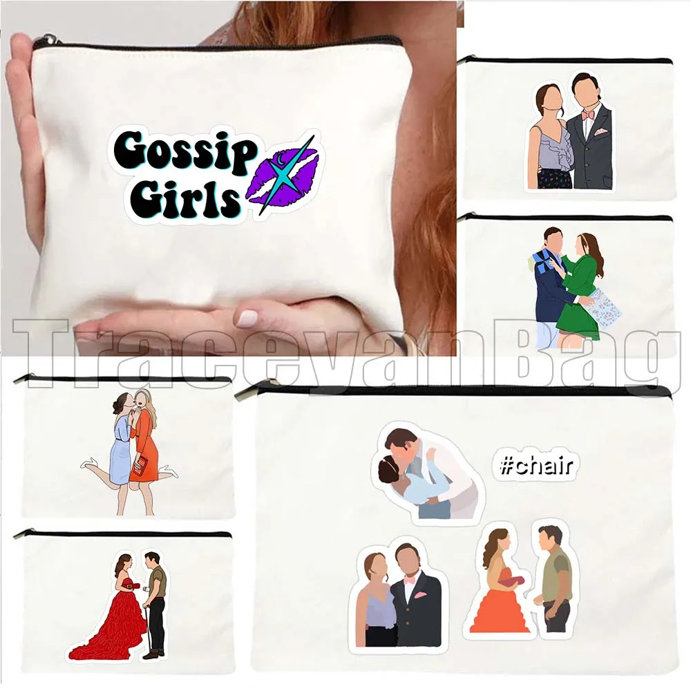 

Retro TV Show Gossip Girls Blair Serena Chuck Fan Gifts Canvas Cosmetic Bag Travel Makeup Toilet Bag Pencil Case Zipper Pouch