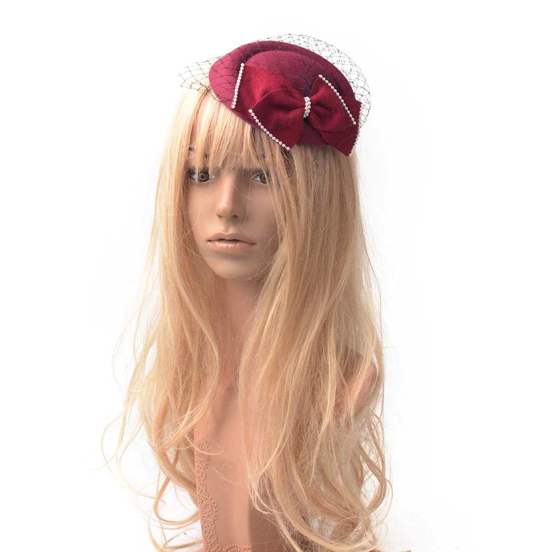 

Wine Red Bowknot Pillbox Hat Hair Clip Accessories Fascinators For Women Lady Royal Party Bridal Ascot Wedding Races Dress