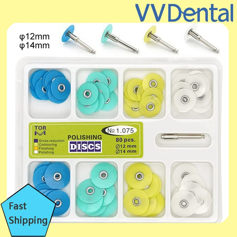 

40/80pcs Dental Composite Polishing Disc Kit 14mm with Mandrel for Restorations & Veneers Teeth Whitening Material Dentistry