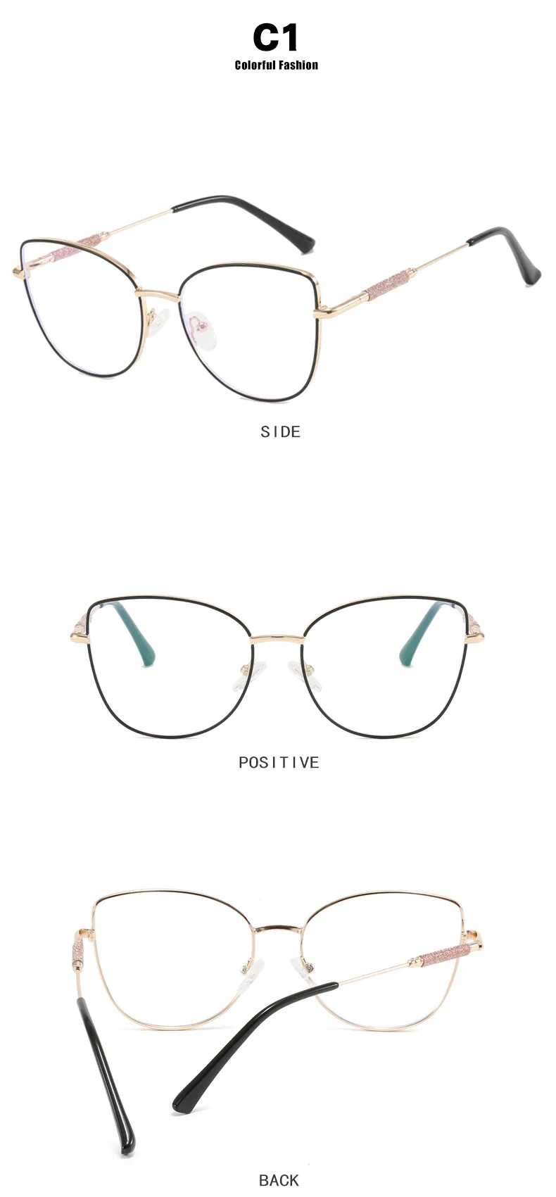 Neue Mode Marke Design Cat Eye Photochromism Rezept Lesebrille Frauen Anti Blau Licht Rahmen Klare Hyperopie Brillen – Detail 8