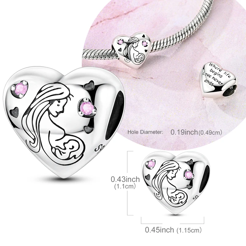 Original 925 Sterling Silver Charms Pregnant Expectant Mother Heart Bead Fit Original Bracelet For Women DIY Jewelry Gift