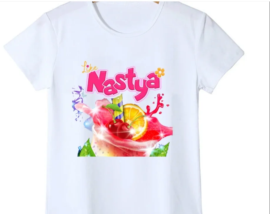 Novelty Design Girls T-Shirts Funny Nastya Cartoon Print Girls Clothes 2024 Summer Kids  Fashion Baby Tshirt Tops