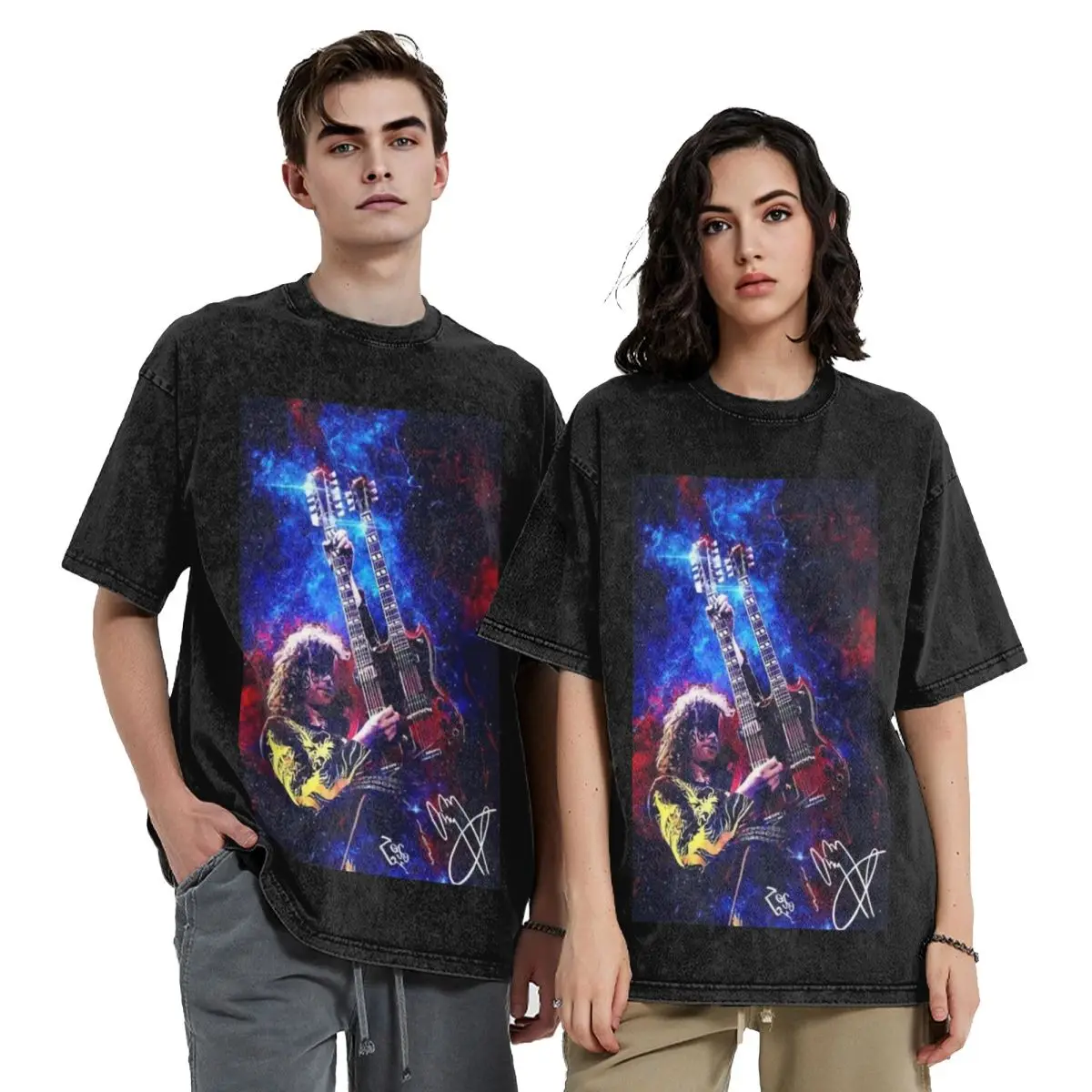 Legend Jimmy-Page Washed T Shirts Vintage Short Sleeve Hip Hop T-Shirt Streetwear Tops Tees for Men Women