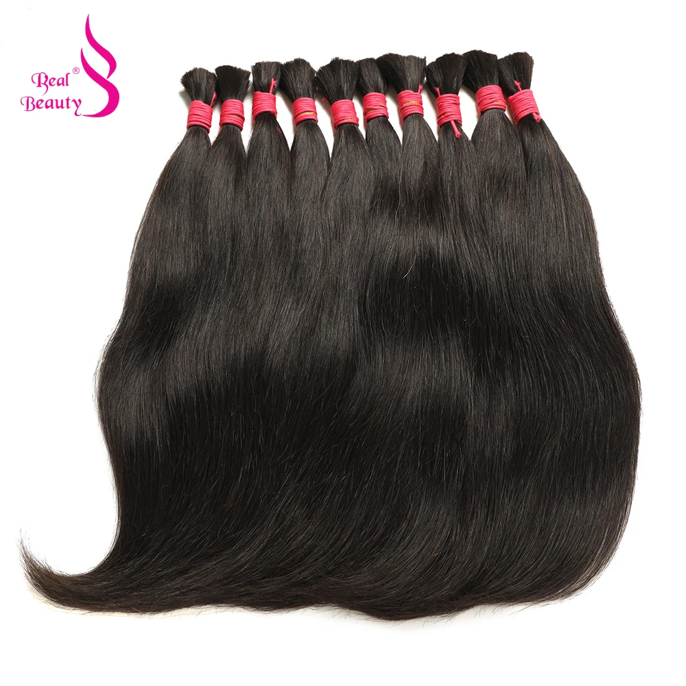 

REAL BEAUTY Remy Human Hair Vietnam Natural Straight Bulk Hair for Braiding Black Brown No Weft Crochet Braids Bundles