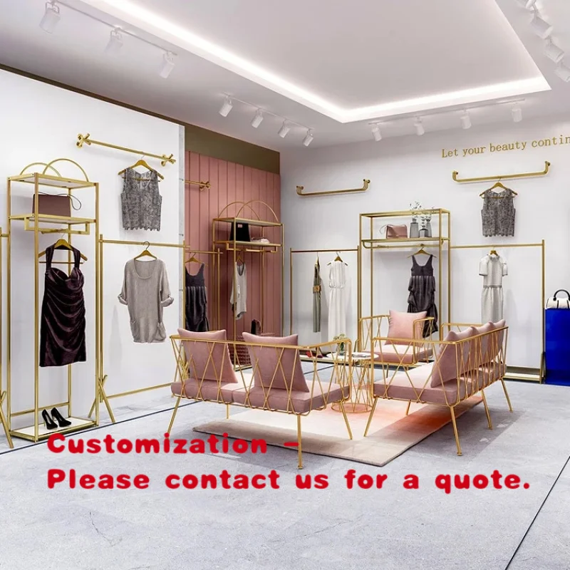 custom.Manufacturing Retail Boutique Garment Rack Stand Clothing Display Racks Gold Display Store Clothing Shop Rack Garment