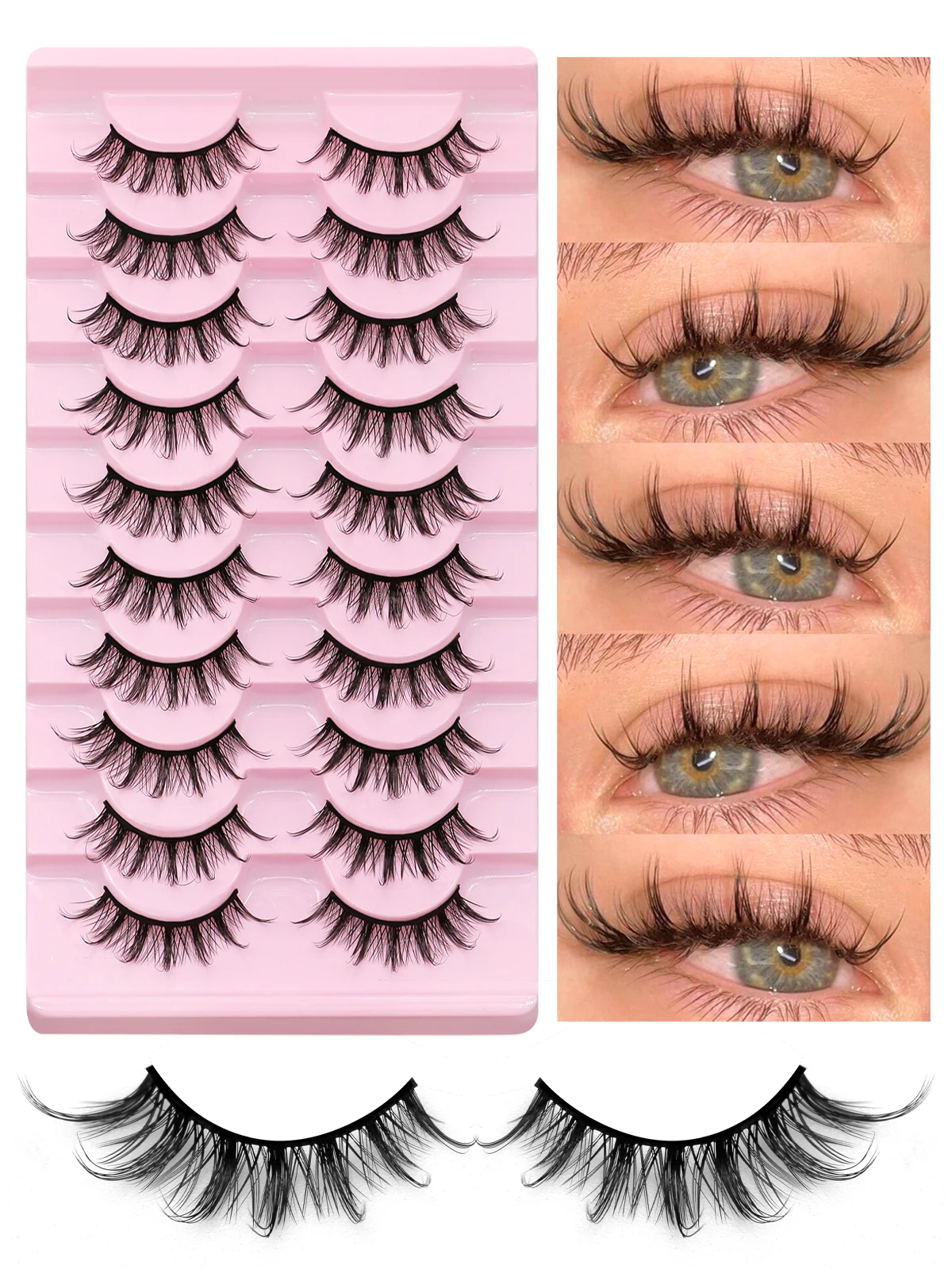 Lasvirey Pestañas postizas naturales de manga, pestañas de ojo de gato, suaves, naturales, largas, rizadas, 3D, extensión de pestañas de visón sintético, maquillaje