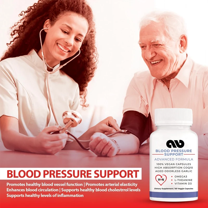 Blood pressure supplement - supports black odorless aged garlic, Coq10, β - cyclodextrin, Omega 3, L-theanine, and vitamin D3