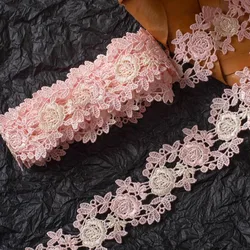 1 Yard Pink Embroidered Lace Ribbon Water Soluble Fabric DIY Garment Accessories Lace Trim Sewing Craft 3.5cm Wide