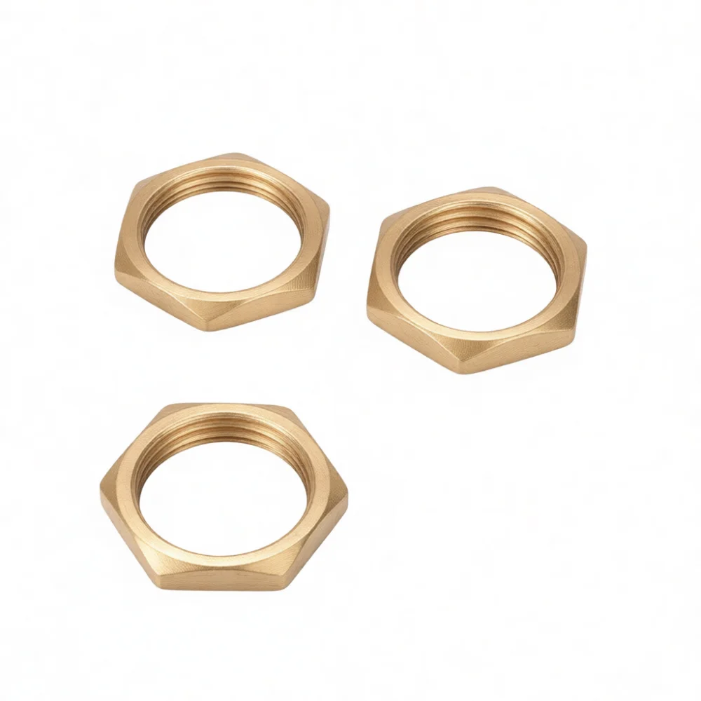 Brass Hexagon Flange Nut Solid Metal Threaded Fastener Industrial Plumbing Part Pressure Resistant Pipe Connector