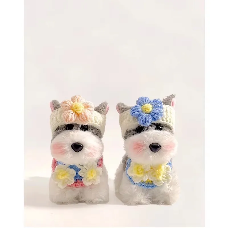 Cute Plush Schnauzer Puppy Bag Charm Kawaii Cartoon Dog Pendant Soft Stuffed Doll Keychain Handbag Backpack Decor Gift
