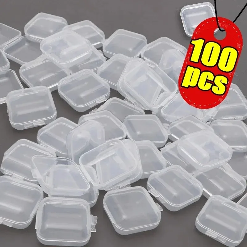 1/100 pz Piccola Scatola di Immagazzinaggio di Gioielli Quadrata Copertine Custodia per Pillola Orecchini di Plastica Trasparente Antipolvere Tappi Per Le Orecchie Scatole di Immagazzinaggio