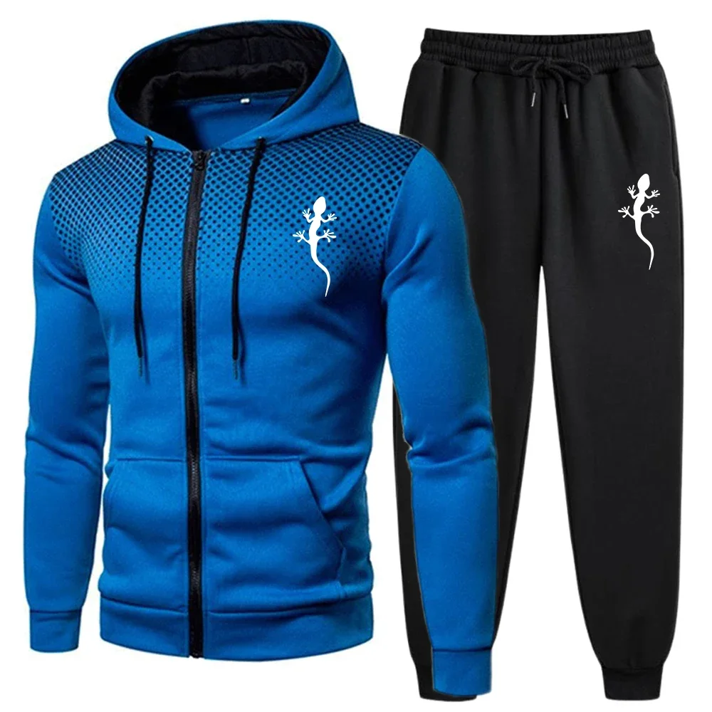 

New Men's Sportswear Set Featuring a Printed Casual Polka Dot Zipper Jacket and Jogging Sweatpants, a 2-piece Hooded Sweatshirt