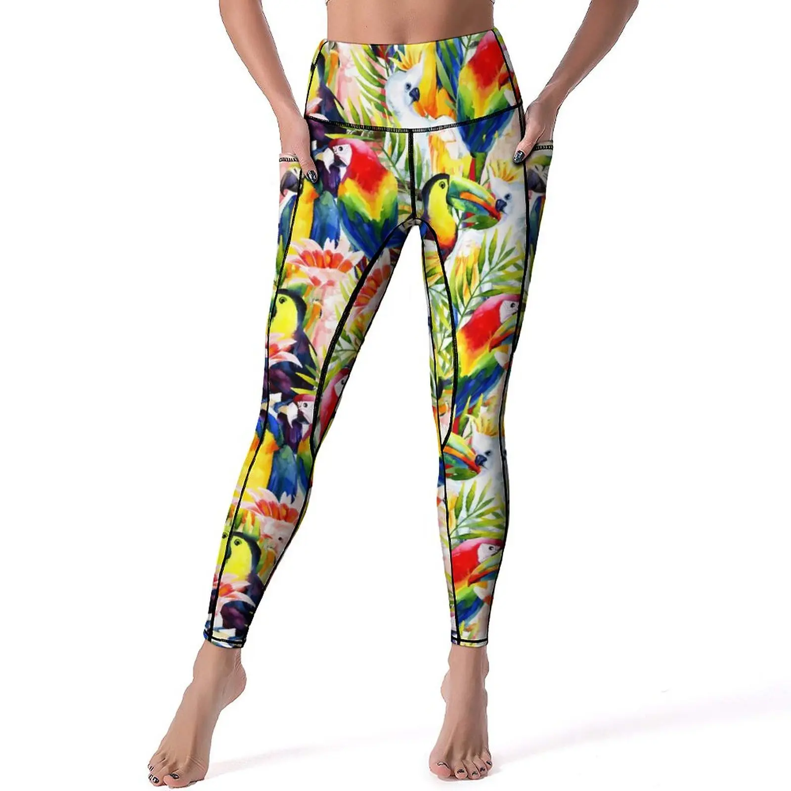 Leggings Voor Tropische Vogels Papegaaien En Palmbladeren Gym Yogabroeken Duwen Ademende Leggins Sneldrogende Grafische Sportpanty 'S Cadeau