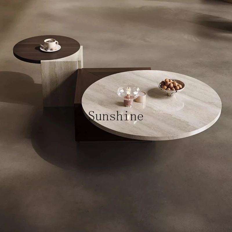 

Italian light luxury creative modern small apartment simple coffee table living room home imitation travertine coffee table