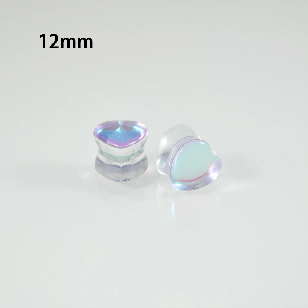 1Pair Top Quality Iridescent Heart Purple For Women Glass Double Flare Flashback  Ear Plugs Tunnel Gauge Ear Stretching Expander