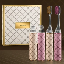 [4-Pcs Gift Boxes] Platinum powder with creative lipstick shape, removable handle, soft-bristle household adult couple toothbrus