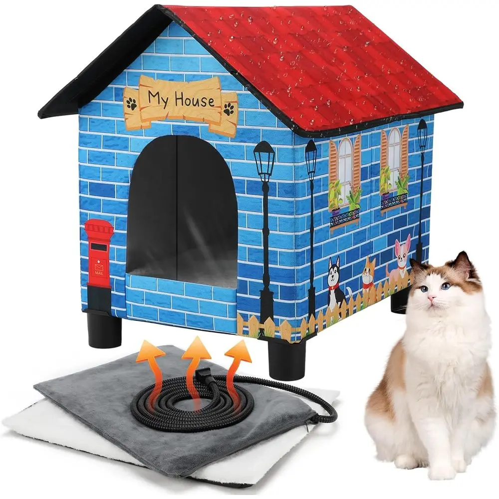 

Укрытие для кошек на открытом воздухе с терморегулируемой водонепроницаемой изоляцией и грелка для зимнего комфорта