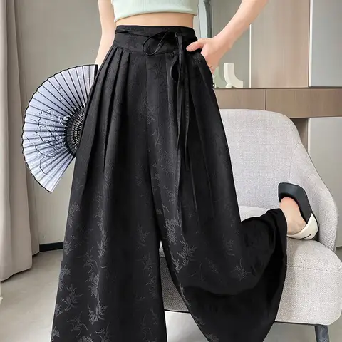 Casual Loose Satin Women's Wide Leg Pants 2025 New High Waist Spring Summer Lace-up Solid High Waist Straight Trousers for Women