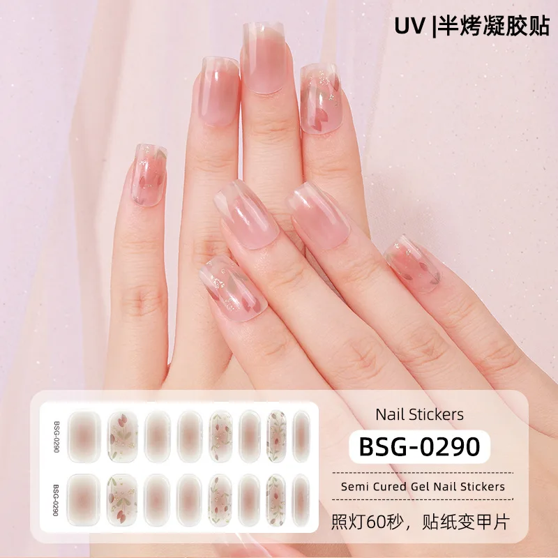 16Tips Semi-Geharde Gel Nagel Patch Zelfklevende Sliders Langdurige Volledige Dekking Nagel Stcikers Uv Lamp Nodig Nail Art Decoraties