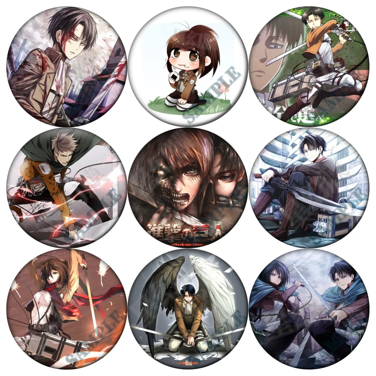 

58MM Attack on Titan Eren Mikasa Armin Levi Cosplay Badge Anime Brooch Pin Accessories For Clothes Backpack Decoration gift