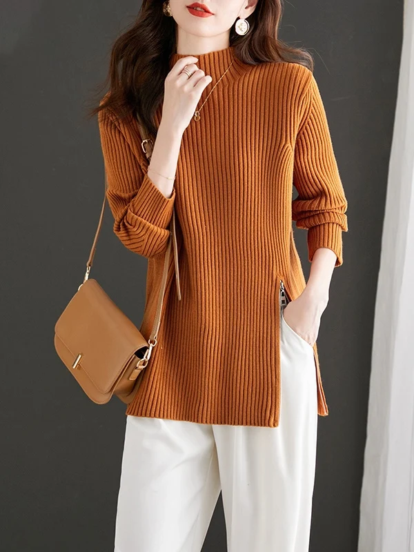 

Outlet Guangzhou Thirteenth Fac Women's Mid-Length Sweater High-Ne Base Layer Spring Autumn Commute Sle Knitted Top