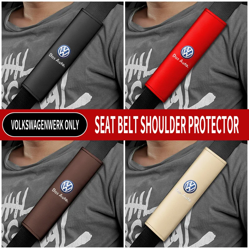 Car Safety Belt Shoulder Cover Leather Seatbelt Protection Pad Accessories For Volkswagen VW GTI Rline R Polo Golf Passat Tiguan