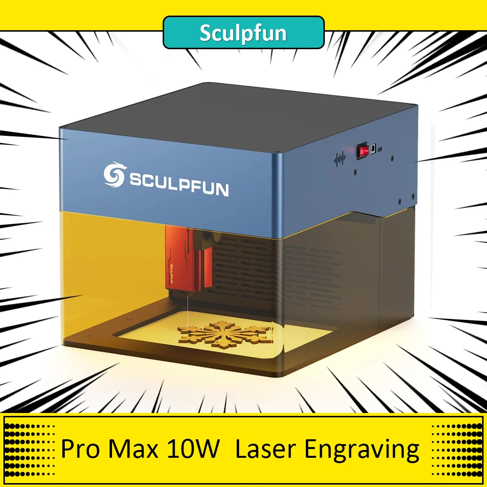 SCULPFUN iCube Pro Max 10W Laser Engraver 0.08mm Laser Spot, 10000mm/min Engraving Speed, Smoke Filter App Connection, 120x120mm