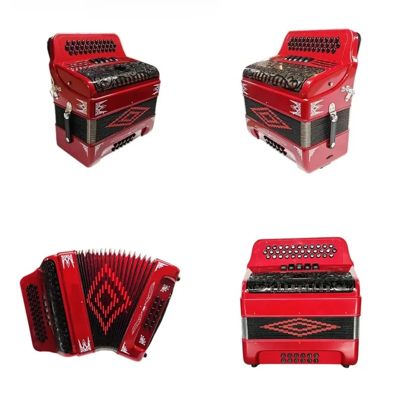 2026for JB3412D Professional 34 Button 12 Bass 5 Registers Diatonic Accordion Red Metallic Body Black Grill Black Buttons
