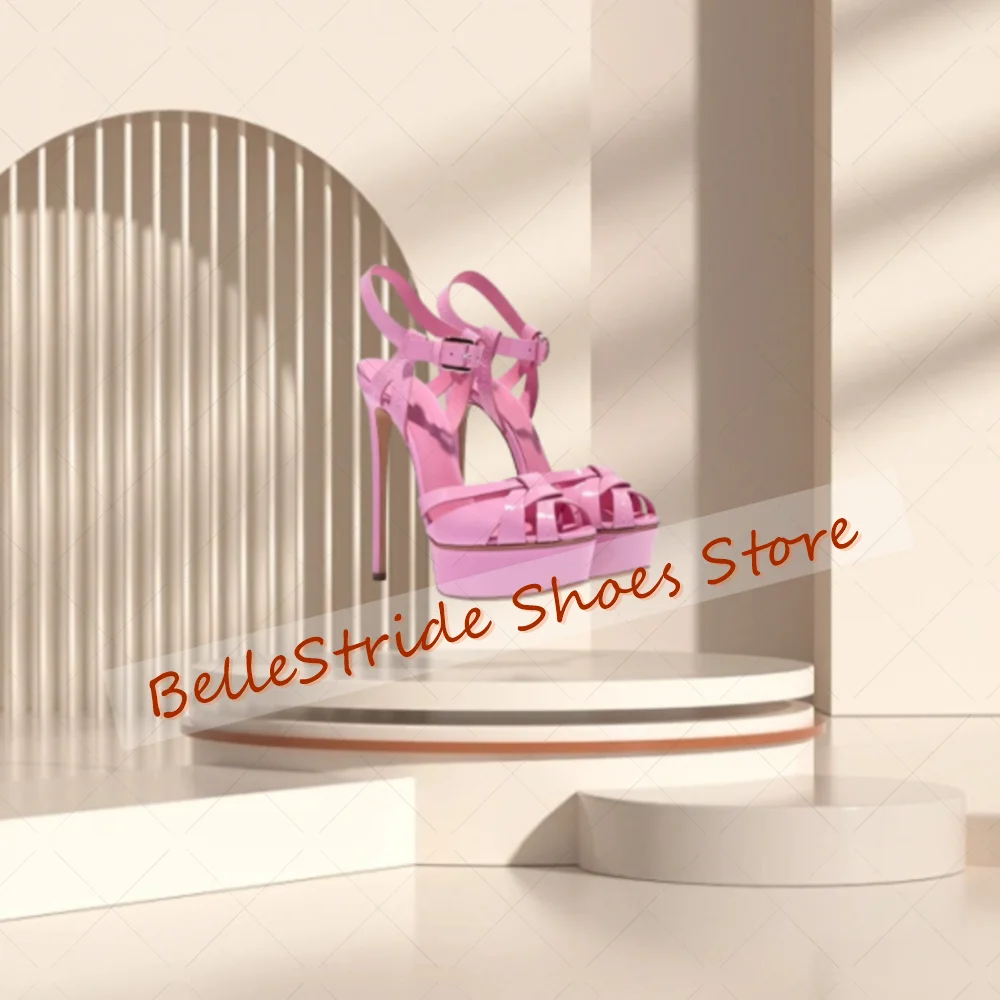 

Pink Cross Strap Peep Toe Platform Sandals Buckle Strap Women Shoes Thin High Heels Party Banquet Dating 2025 Zapatos Para Mujer