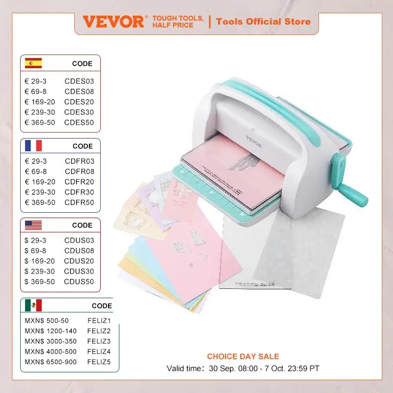 VEVOR 6/9in Manual Die Cutting Embossing Machine Mini Opening Scrapbooking Handmake Tools for DIY Art Craft Card Decorations