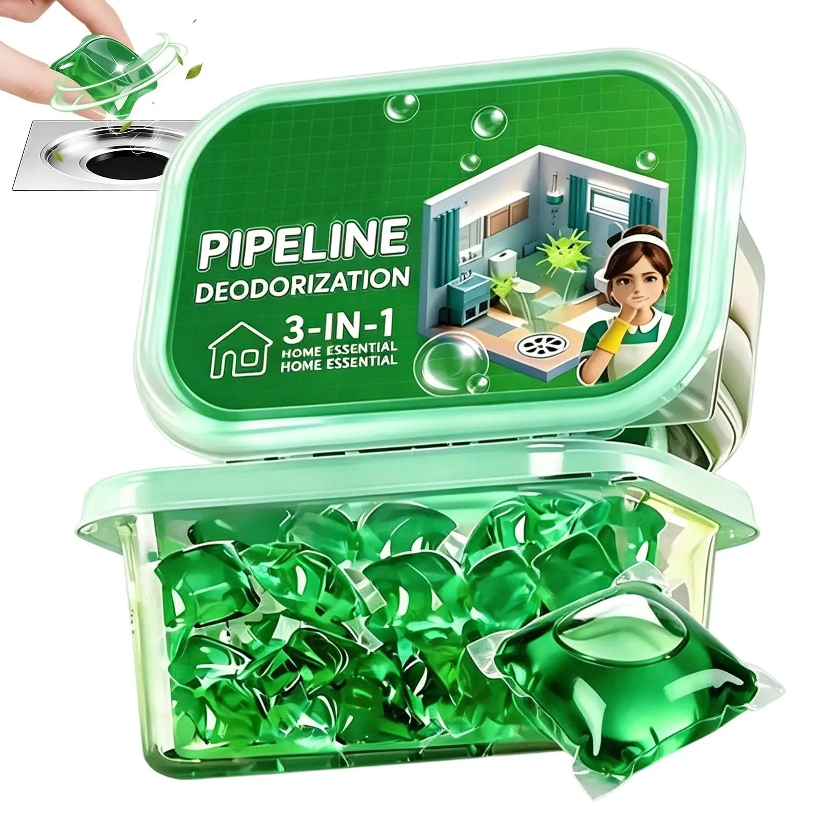 30 Count Sink Drain Smell Eliminator, Multipurpose Water-Soluble Scented Refresher Pods for Kitchen Drain & Gnat Control