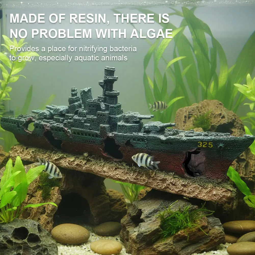 

Aquarium Resin Sunken Pirate Ship Reusable Warship Handicrafts Wear Resist Warship Ornament for Fish Tank Cave Decor Accessories
