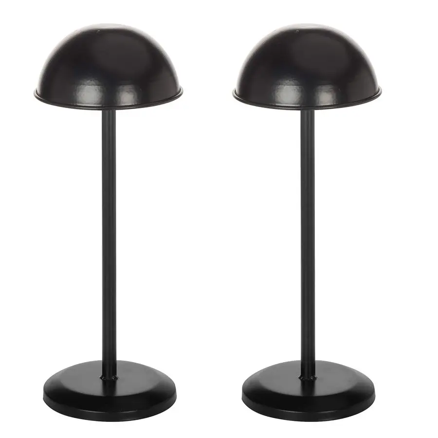 Black Metal Freestanding Wig Holder and Hat Rack Stand with Dome Shape and Adjustable Height, Set of 2