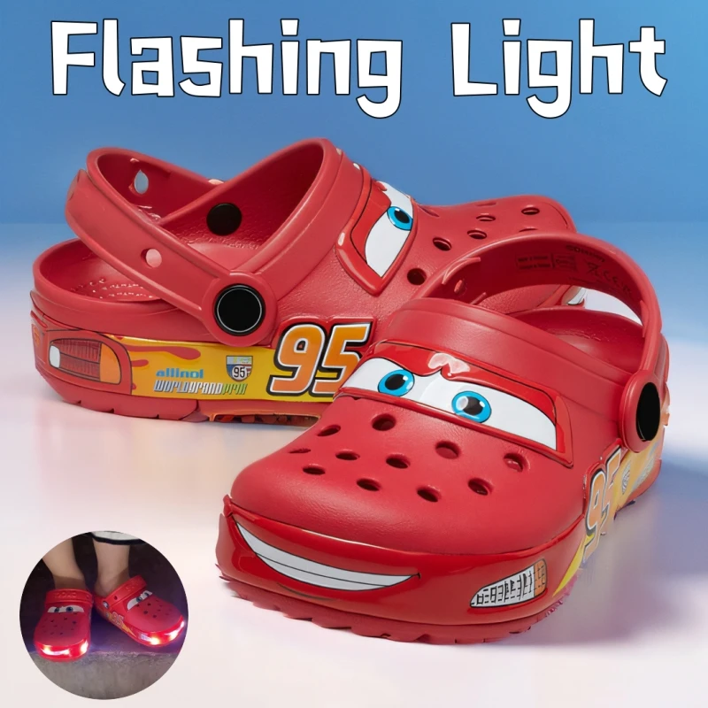 

Cartoon Disney Lightning McQueen Pixar shoes footwear luminous for kids Slippers No95 car Sandals LED Shoes cute garden shoes