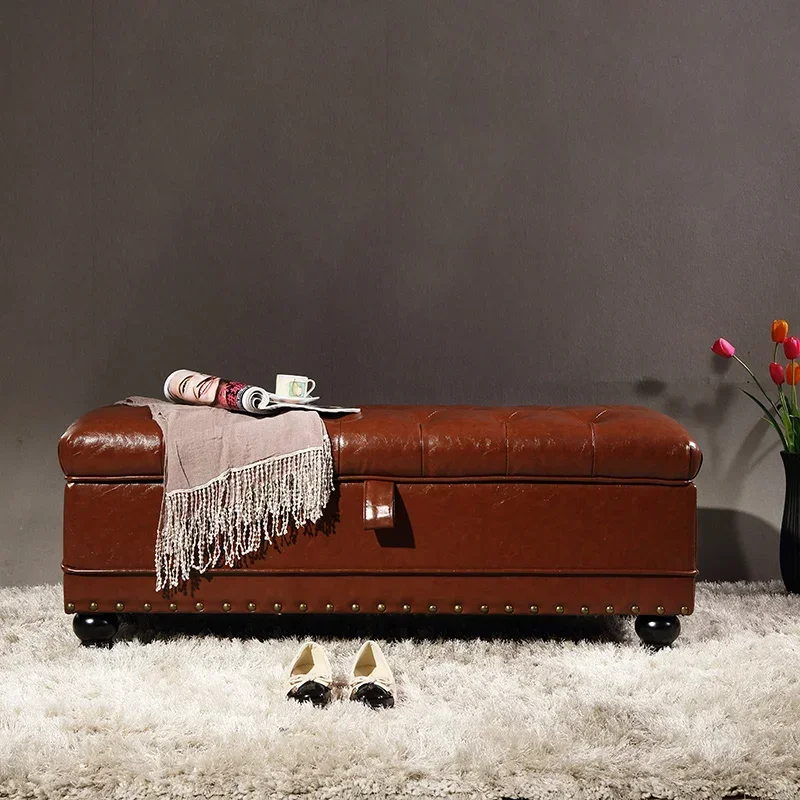 

European-style Shoe-changing Leather Stool Storage Stool Long Bench Ottomans Home Furniture 80X45x45CM
