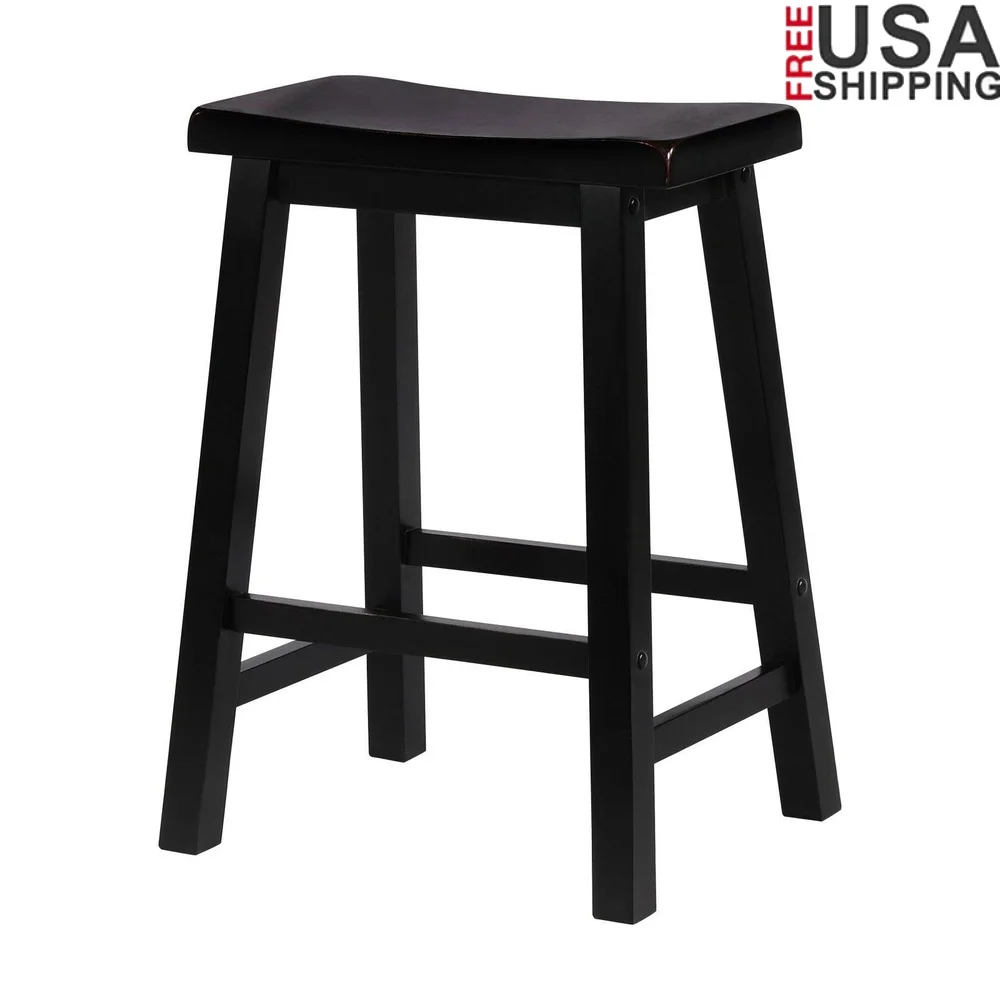 

Sturdy 24 Inch Wood Backless Saddle Seat Counter Stool Antique Black Kitchen Dining Bar Room Relaxation