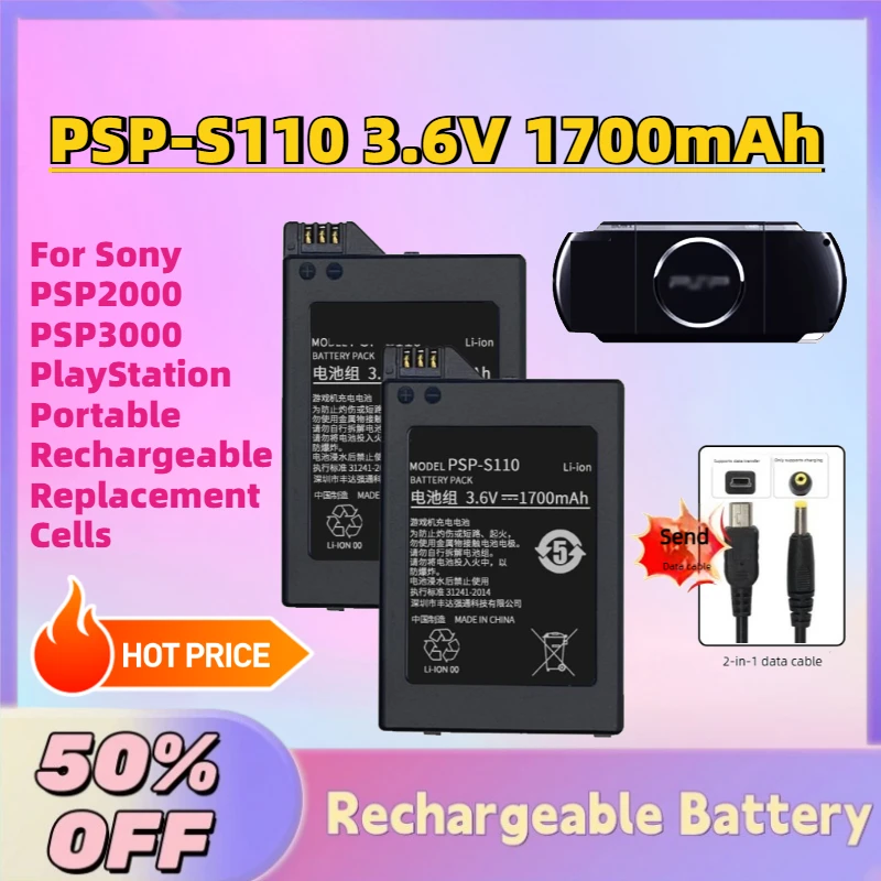 

High-Quality PSP-S110 3.6V 1700mAh Gamepad Battery for Sony PSP2000 PSP3000 PlayStation Portable Rechargeable Replacement Cells