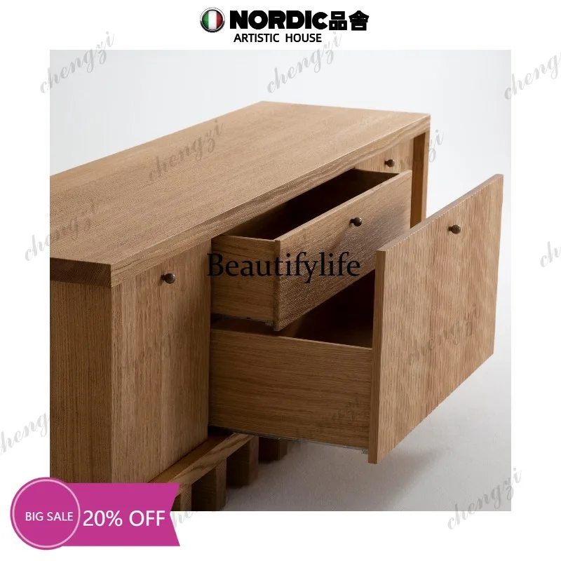 9344 Designer solid wood pattern drawer dining side cabinet retro living room locker TV cabinet