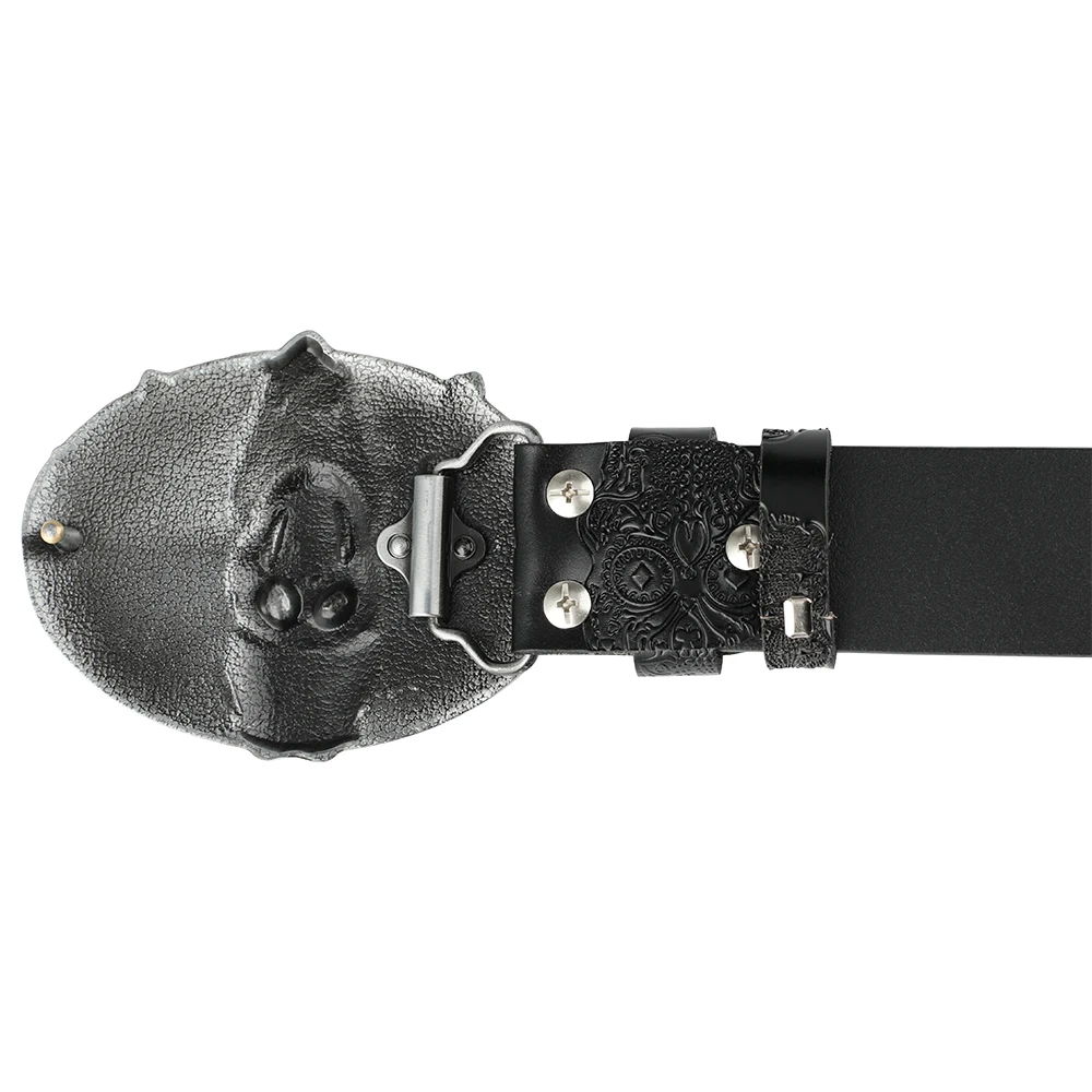 Skull Belt Embossed Split Leather Fashion Men Decorative Accessories