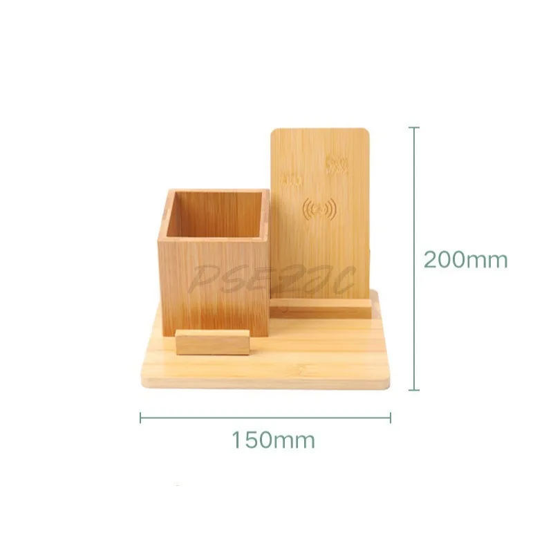 Minimalist Bamboo & Wood Desk Organizer – Multi-Function Pen Holder with Wireless Charging, Office Decor Gift