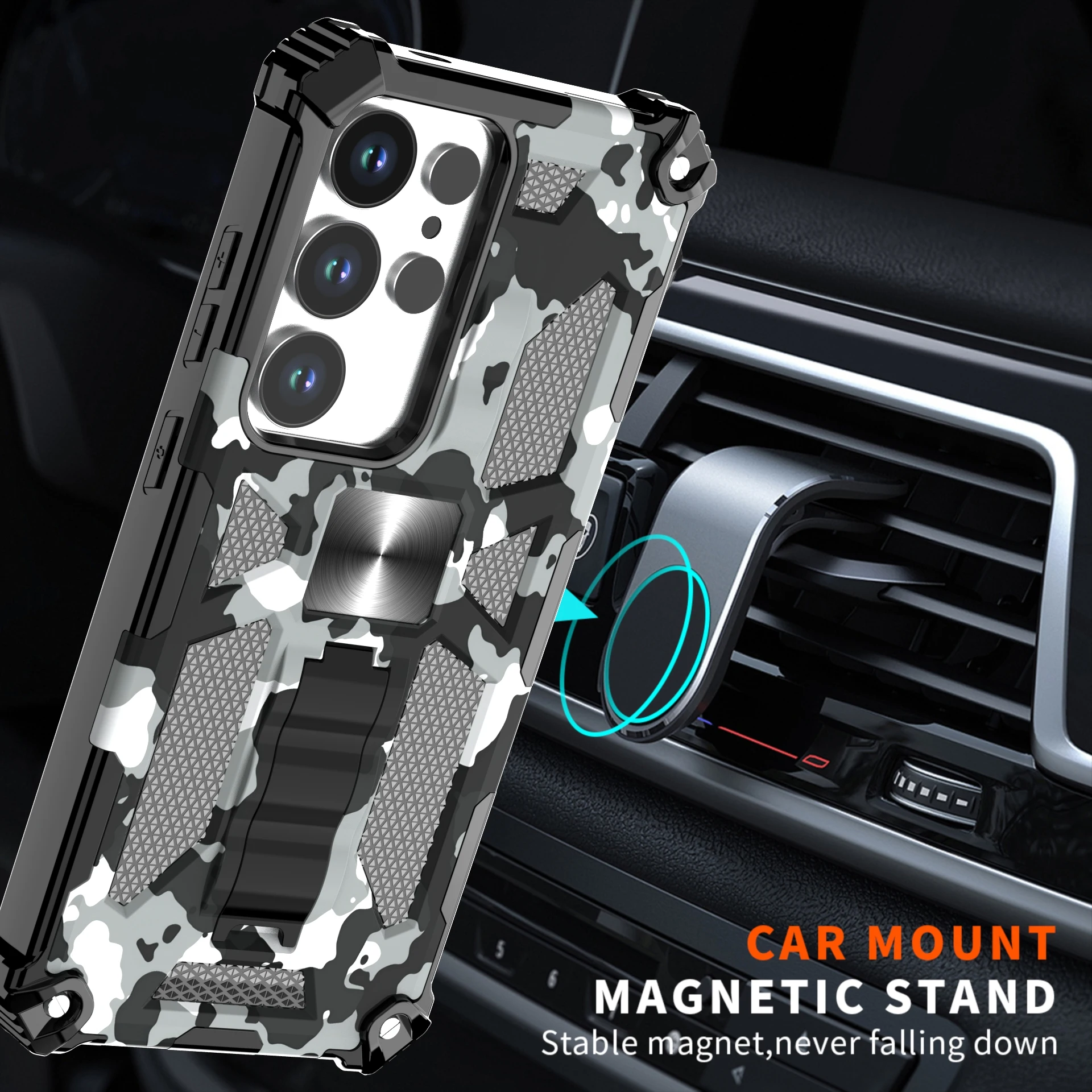 Praktische Tarnung mit Ständer, Outdoor-Stil, Samsung-Handyhülle für Galaxy A05S 06 07, A15, 16, 17, A25, 26, A35, 36 A55 A56