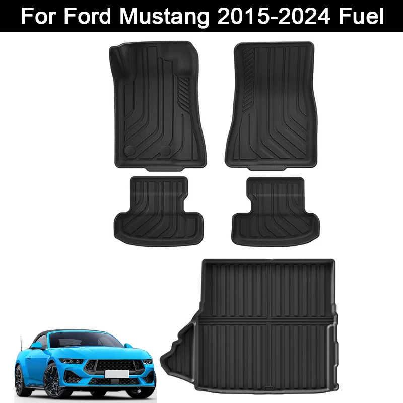

for Ford Mustang 2015-2024 Car Floor Mats Cargo Liner Trunk Pad Suitable with Subwoofer TPE 3D Waterproof Foot Mat BLACK
