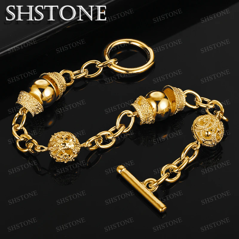 SHSTONE 18K Gold Beads Bracelet For Woman Men Fashion Charm Jewelry Luxury Hand Chain Party Wedding Birthday Christmas Gift