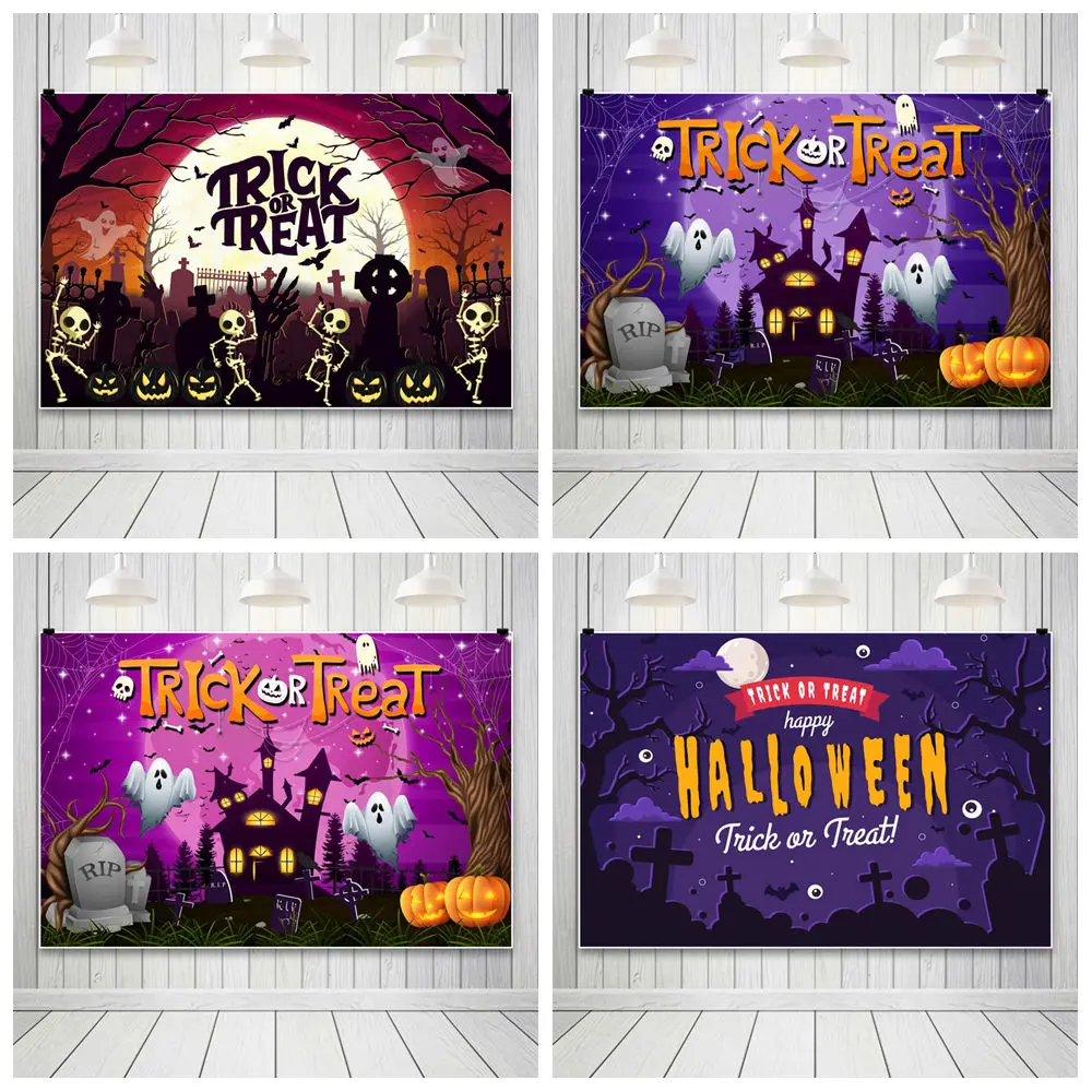 

Halloween Trick Or Treat Background For Photography Horror Ghost Cemetery Castle Backdrop Cloth Party Decorations Home Photozone