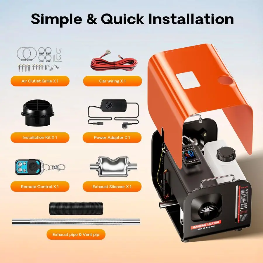Heizung 8 kW, tragbarer AllinOne 12 V 24 V 110 V Diesel-Lufterhitzer mit LCD-Display und Fernbedienung, schnelles Aufheizen für Auto, LKW, R