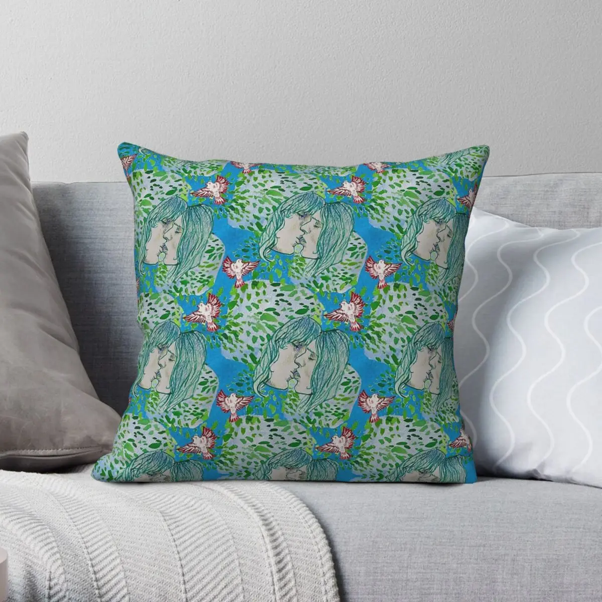 Forest Kiss Fantasy Square Pillowcase Polyester Linen Velvet Pattern Zip Decorative Pillow Case Home Cushion Cover Wholesale